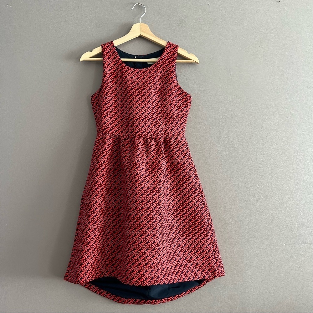 Lili Wang Anthropologie High Low Dress Jacquard Dress Sleeveless Red Sz 2